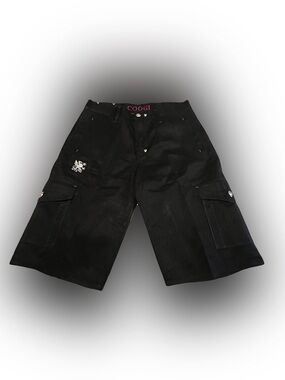 COOGI Black Cargo Shorts with Embroidered Accent 34